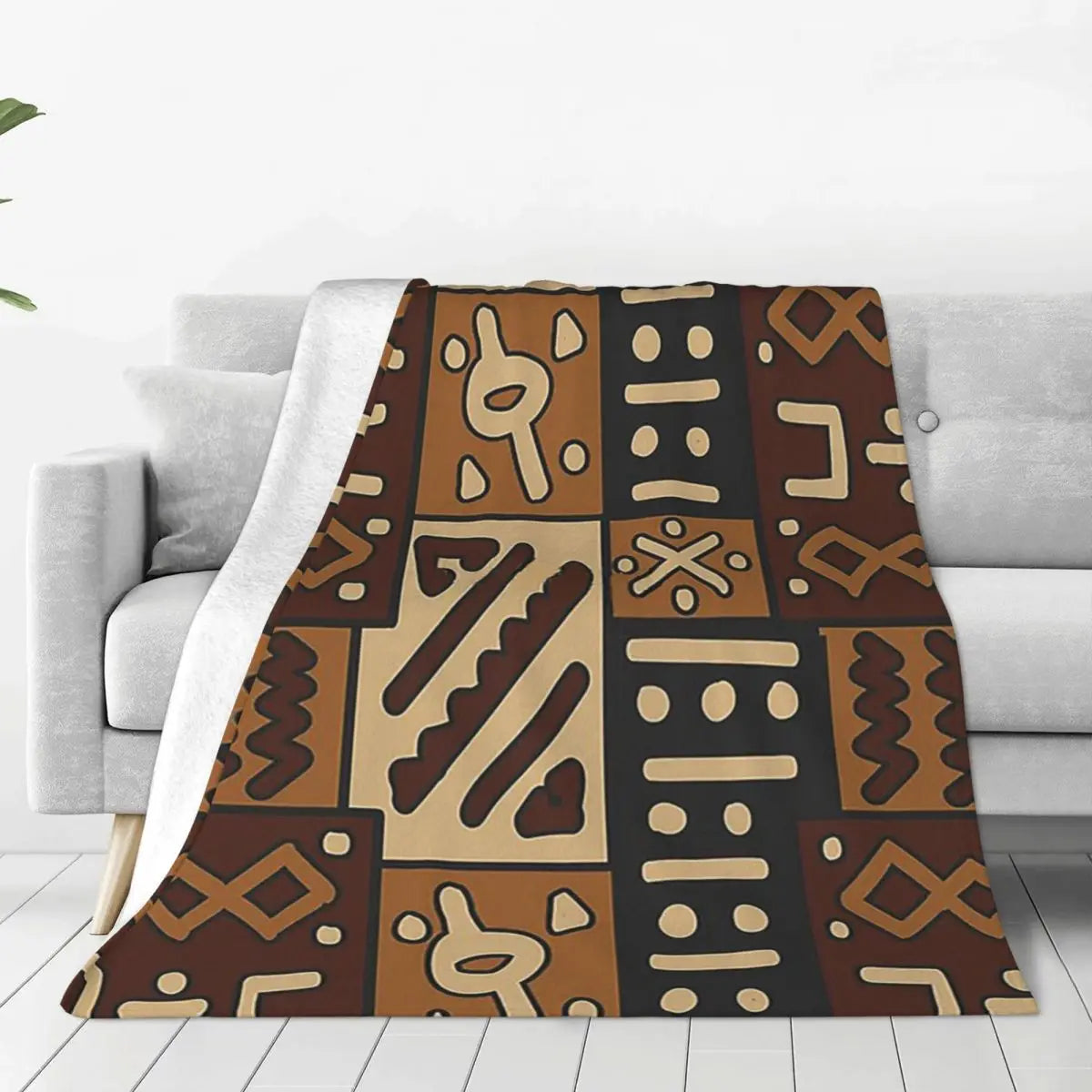 African Bogolan Mudcloth Throw Blanket — Cultural Warmth & Modern Elegance - Glow by Hellen African and Boho Jewelry African Home Decor Cultural Accessories